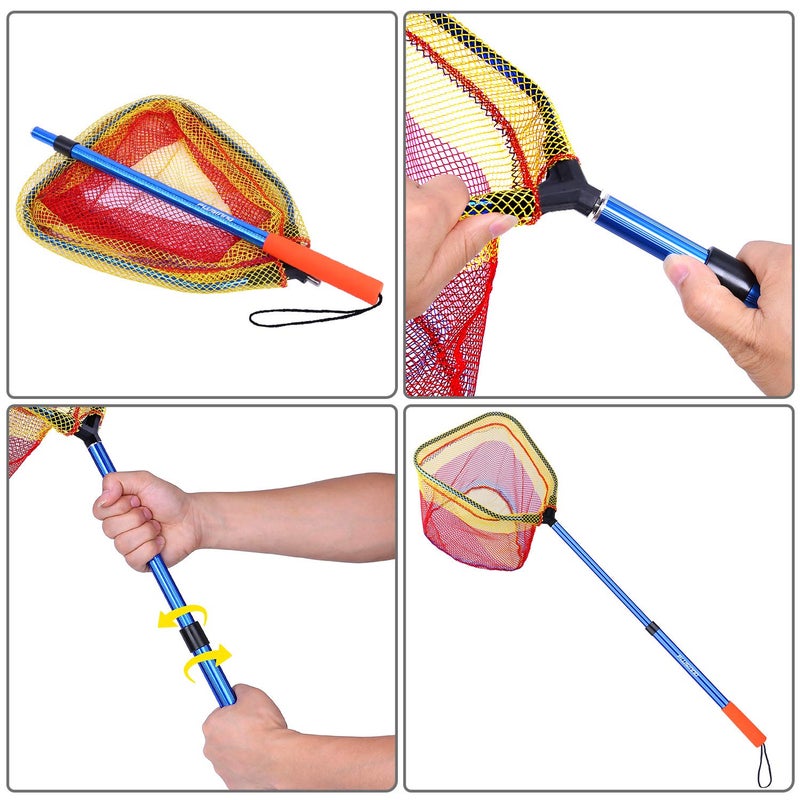 PLUSINNO Kids Fishing Net, Telescopic Lightweight Landing Net with Aluminum Pole Handle and Nylon Mesh, Catch and Release Butterfly Net for Kids Youth Outdoor (2 Pack(1 Blue&1 Silver)) - Image 3